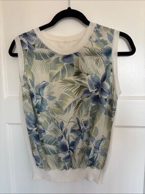 Women's Cream Floral Sleeveless Top